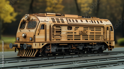 Detailed Wooden Model Train Light Brown photo