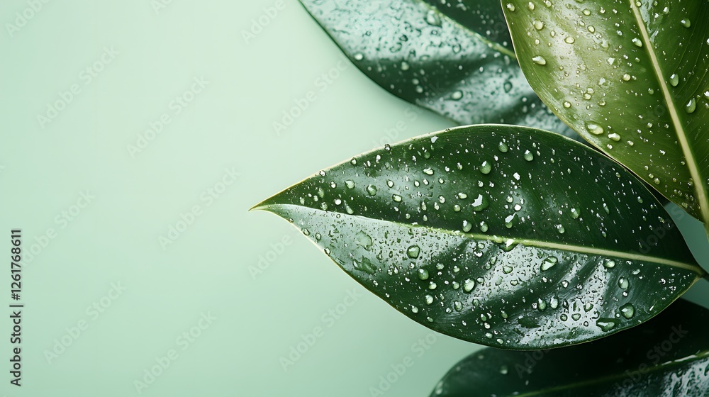 Obraz premium Lush greenery with water droplets evoking freshness and vitality
