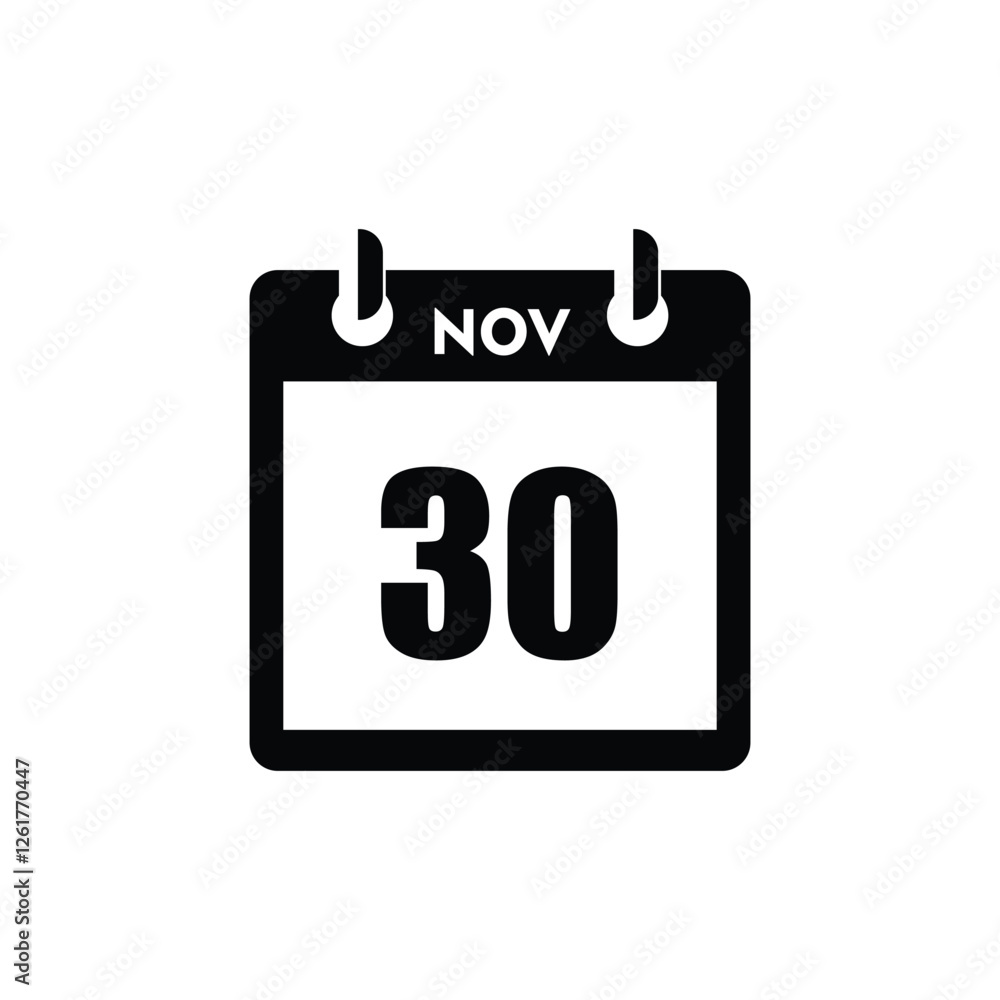 calender icon, 30 november icon with white background calender icon, 30 november icon with white background