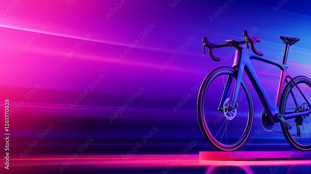 Fototapeta premium Futuristic bicycle on a vibrant gradient background with dynamic lighting effects