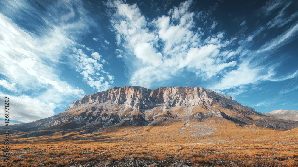 Mountain range under dramatic cloudy sky in arid landscape with vast desert terrain and rocky cliffs during daytime Mountain range under dramatic cloudy sky in arid landscape with vast desert terrain and rocky cliffs during daytime