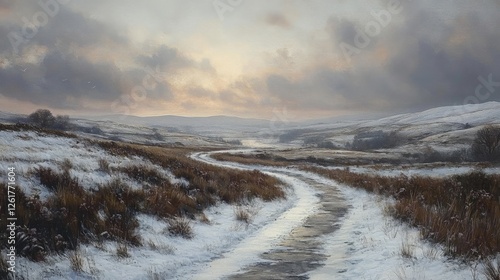Wallpaper Mural Serene Winter Landscape Snow Covered Path Winding Through Hills Torontodigital.ca