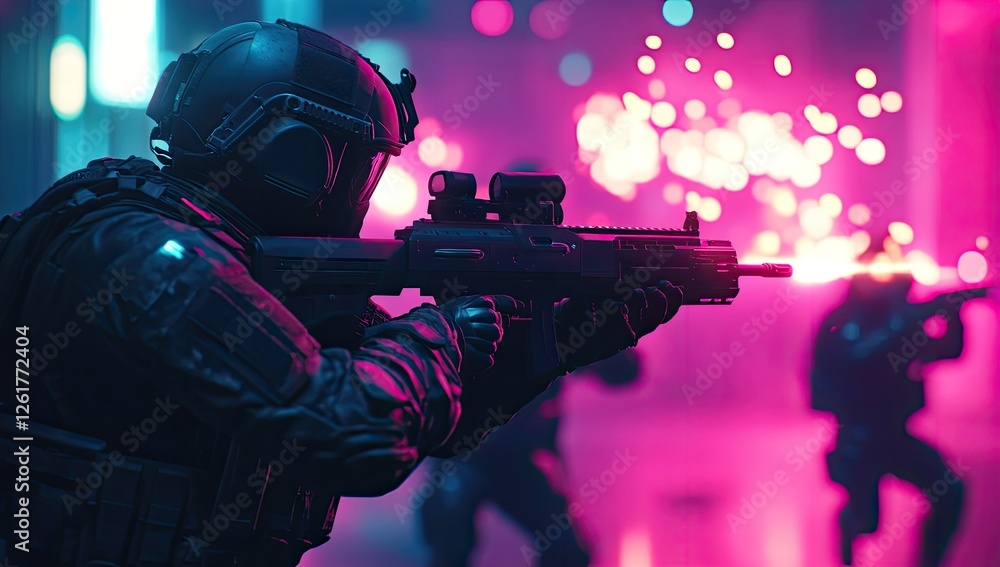 SWAT Team Action in Neon City SWAT Team Action in Neon City