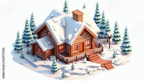 Fototapeta Naklejka Na Ścianę i Meble -  Log Cabin winter isometric 3D