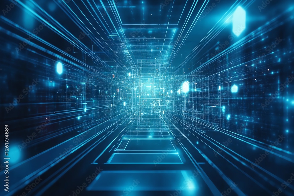 A vibrant digital landscape showcasing a futuristic blue light tunnel, emphasizing speed and innovation in technology A vibrant digital landscape showcasing a futuristic blue light tunnel, emphasizing speed and innovation in technology