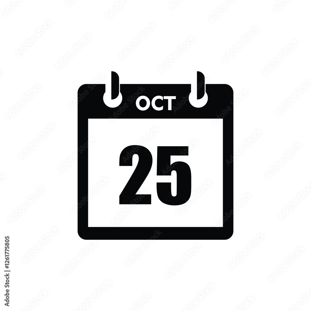 calender icon, 25 october icon with white background calender icon, 25 october icon with white background