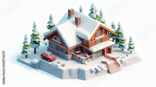 Ski winter colorful isometric 3D photo