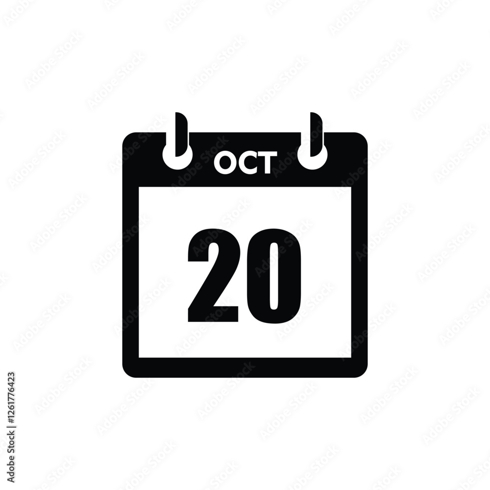 calender icon, 20 october icon with white background calender icon, 20 october icon with white background