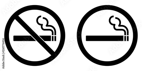 No smoking area and smoking area sign in black. No smoking, ban symbol. No smoking symbol. no smoke circle in black. Forbidden icon. stop symbol icon set.