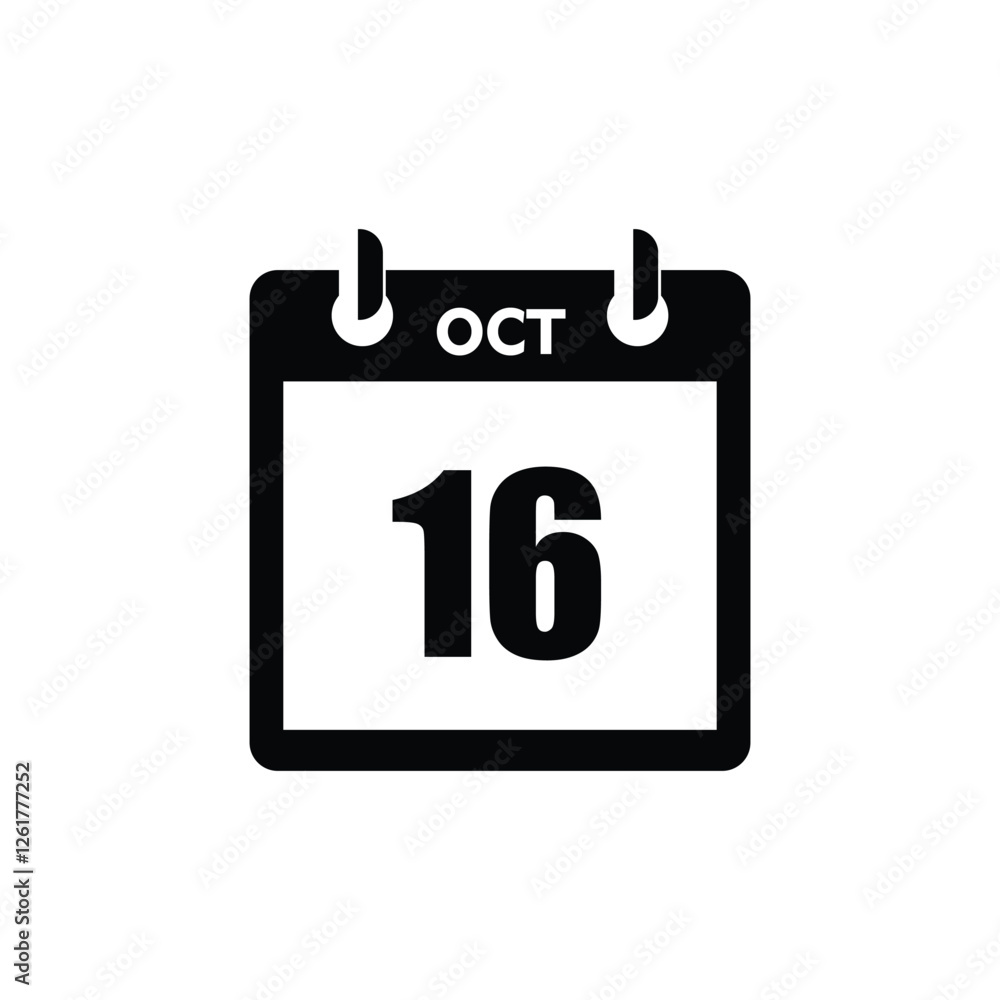calender icon, 16 october icon with white background calender icon, 16 october icon with white background