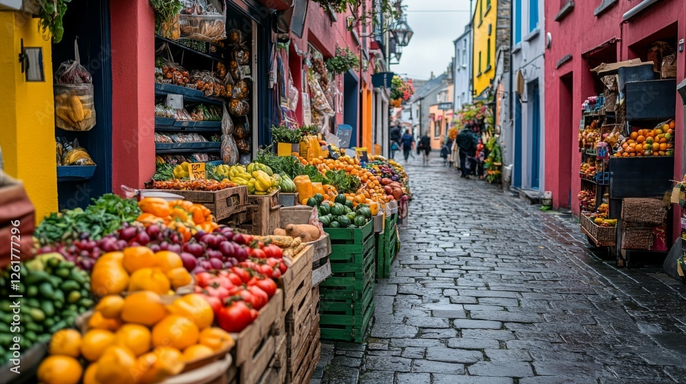 Fototapeta premium Colorful Street Market Displays Fresh Produce Abundantly