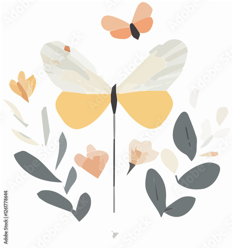 Minimalist butterfly and flower vector illustration