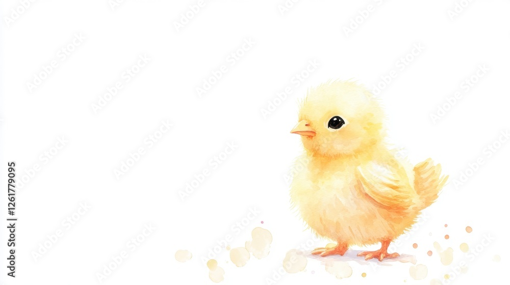Obraz premium Adorable Watercolor Easter Chick in Yellow Isolated on White Background