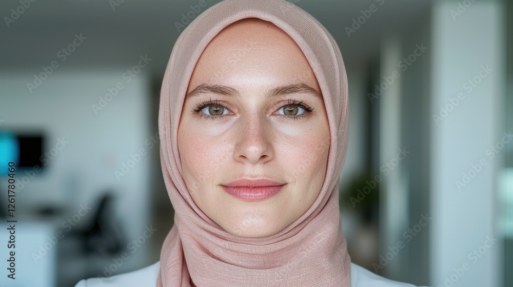 Woman in Hijab, Portrait, Office Background, Professionalism, Modern, Neutral Woman in Hijab, Portrait, Office Background, Professionalism, Modern, Neutral