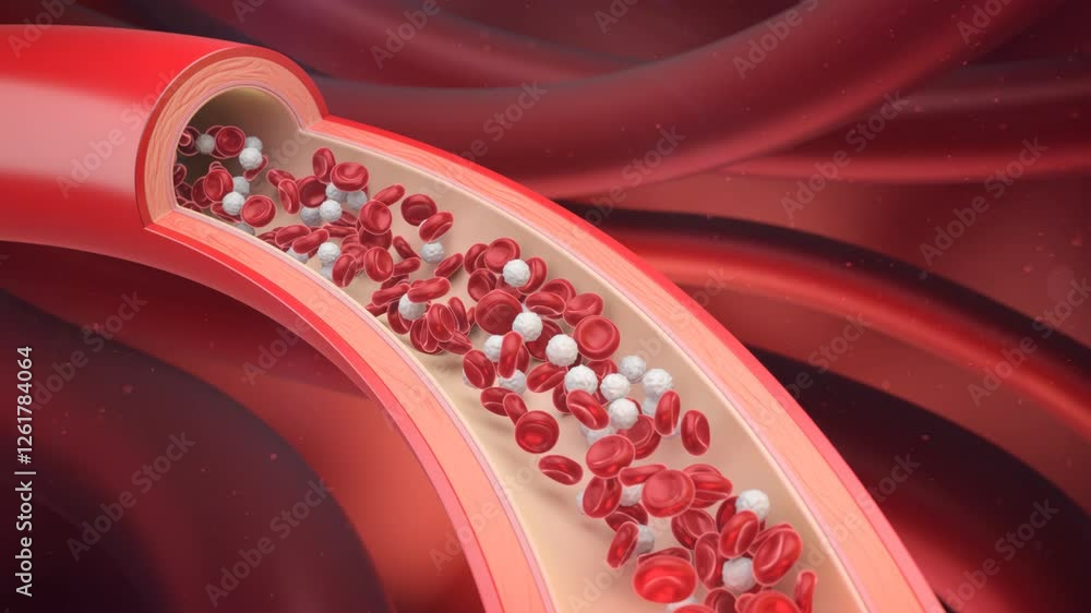 Blood vessel with flowing Red blood and White blood cells, 3D Animation ...