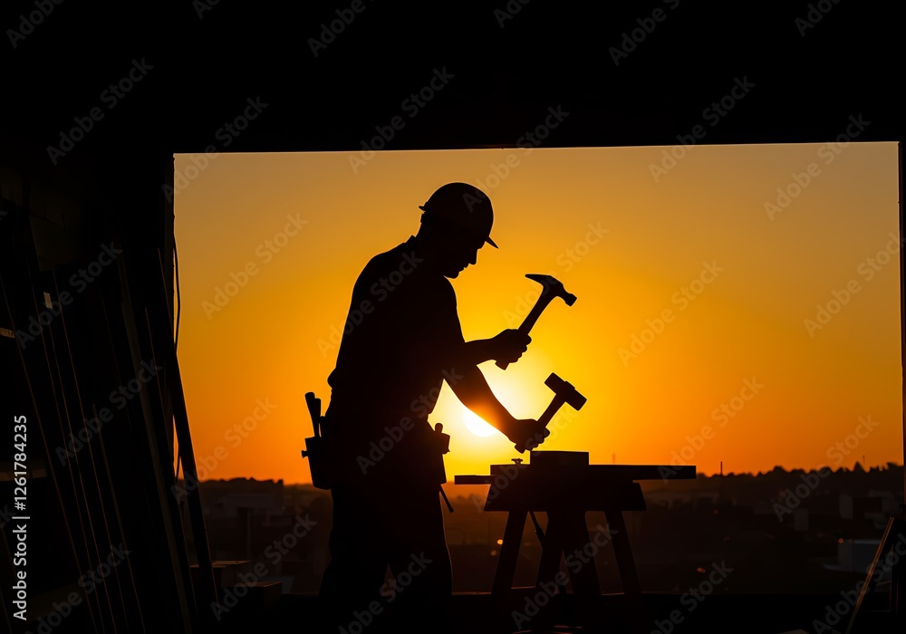 Obraz premium Elegant Carpenter Silhouette: Woodworking Professional in Action, Perfect for Construction, DIY, and Craft Projects