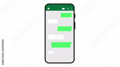 Text message send or received in smartphone animation, text message chat animated in mobile phone close up.