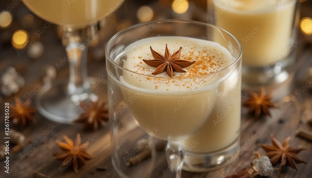 Festive Eggnog Cocktail Drink with Star Anise and Cinnamon Garnish Festive Eggnog Cocktail Drink with Star Anise and Cinnamon Garnish