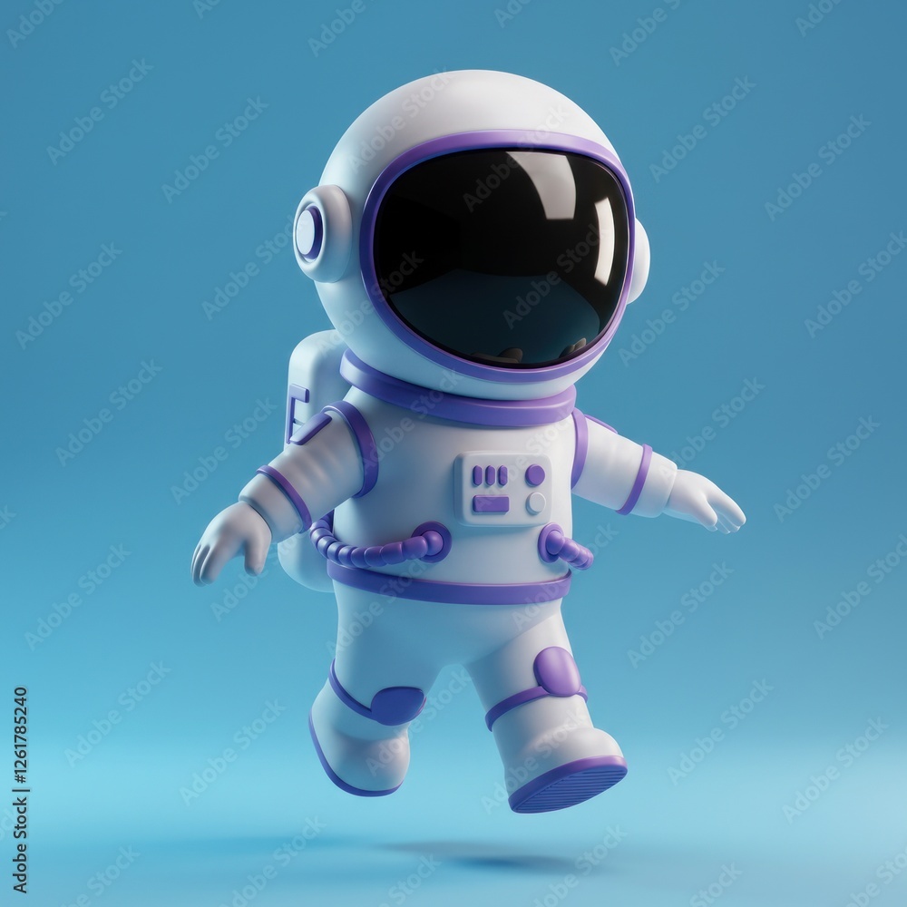 Astronaut Cartoon Character Walking in Space Suit on Blue Background Astronaut Cartoon Character Walking in Space Suit on Blue Background