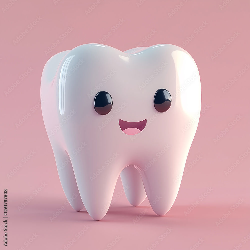 3D cartoon illustration of tooth on pink background 3D cartoon illustration of tooth on pink background