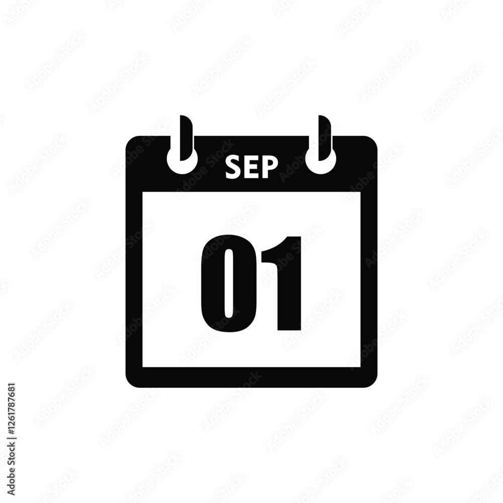 calender icon, 01 september icon with white background calender icon, 01 september icon with white background