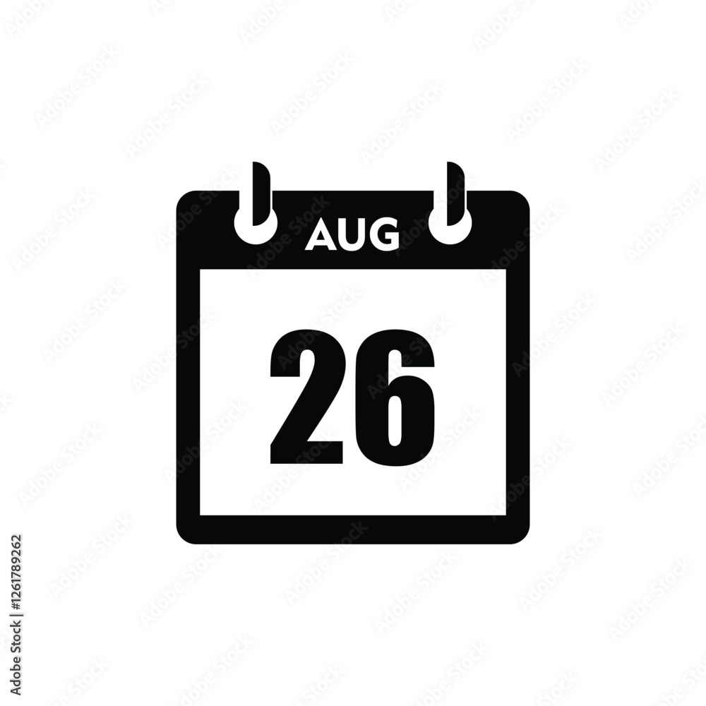 calender icon, 26 august icon with white background calender icon, 26 august icon with white background