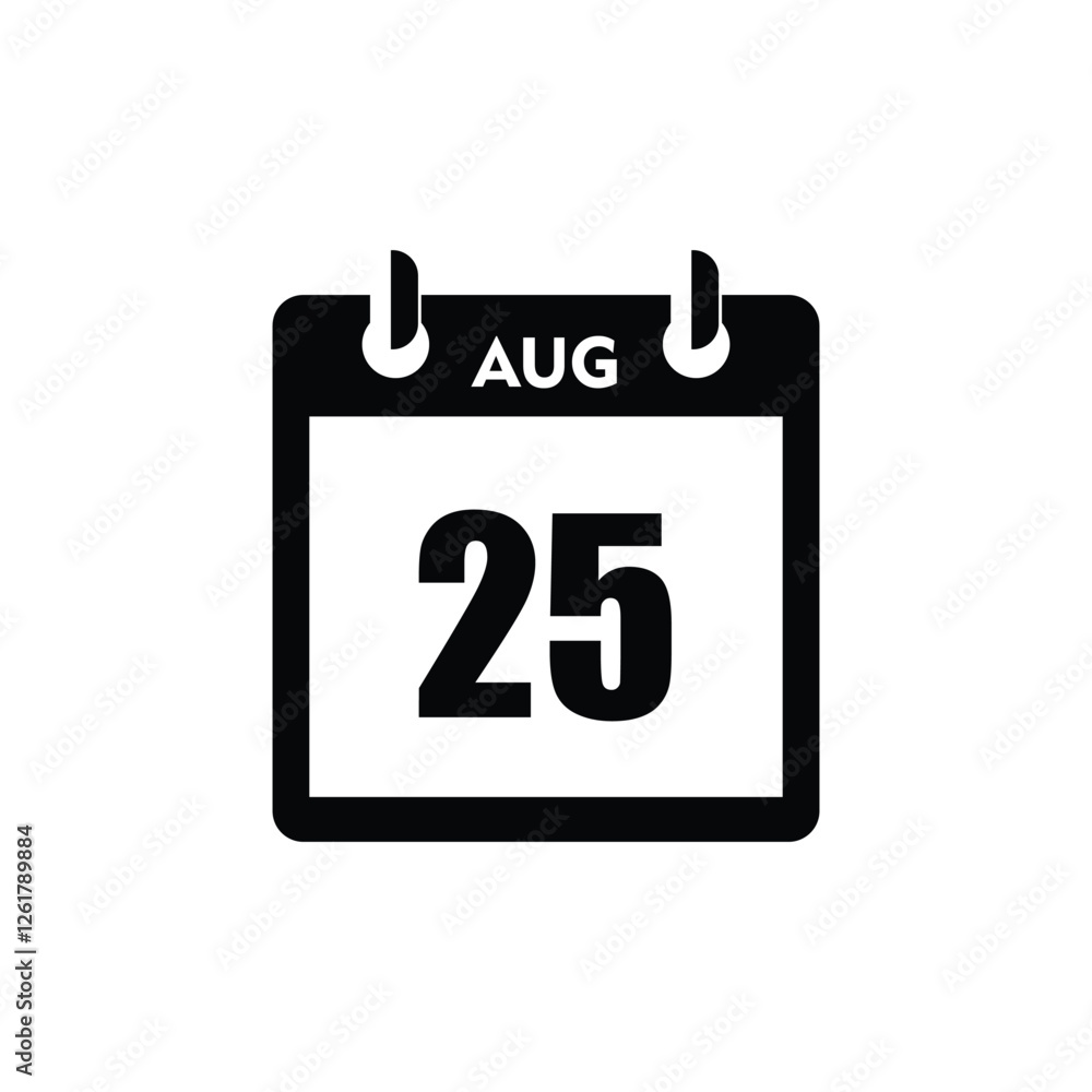 calender icon, 25 august icon with white background calender icon, 25 august icon with white background
