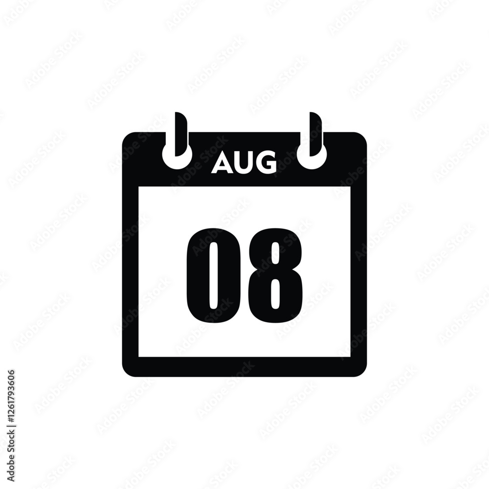 calender icon, 08 august icon with white background calender icon, 08 august icon with white background