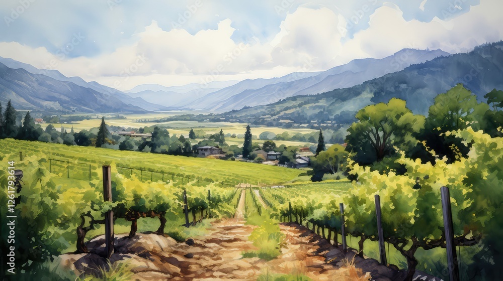 Fototapeta premium green wine water color