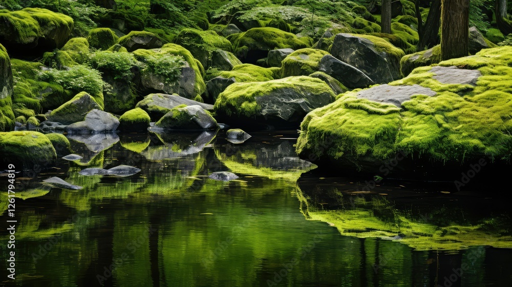 Fototapeta premium greenery water rocks