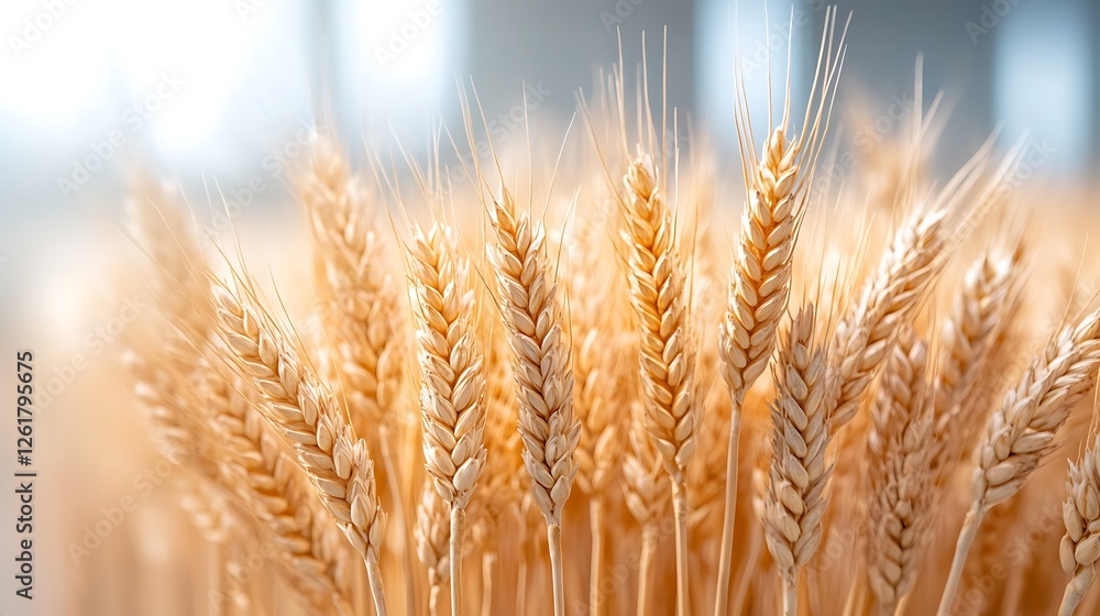 Obraz premium Harvesting golden wheat close-up photography in a bright agricultural field