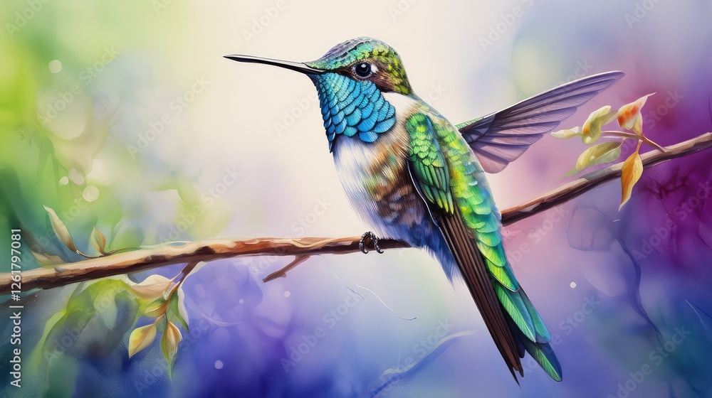 Fototapeta premium nature water color hummingbird