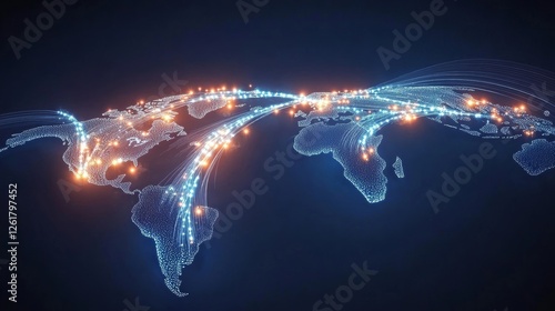 Global logistic world map with glowing line 