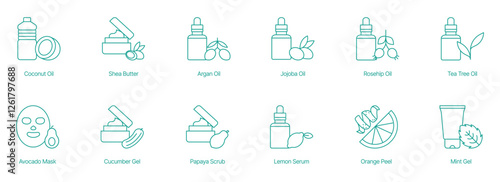 Natural Oils and Face Care Products Vector Icon Set