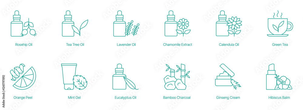 Herbal Skincare and Natural Remedies Vector Icon Set Herbal Skincare and Natural Remedies Vector Icon Set