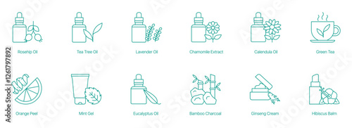 Herbal Skincare and Natural Remedies Vector Icon Set