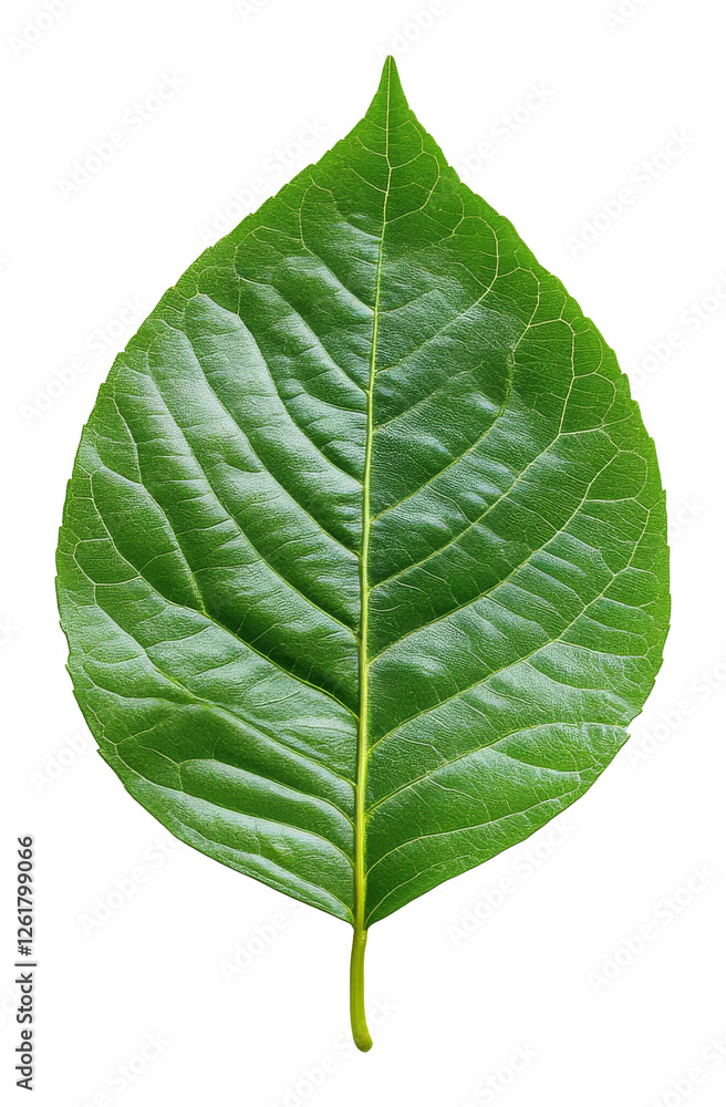 Obraz premium Close-up of a green leaf on transparent background, botanical detail. Nature and sustainability concept