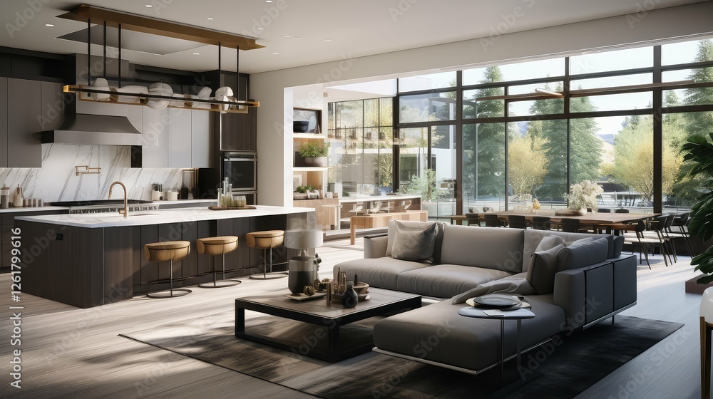 Fototapeta premium open kitchen and living room