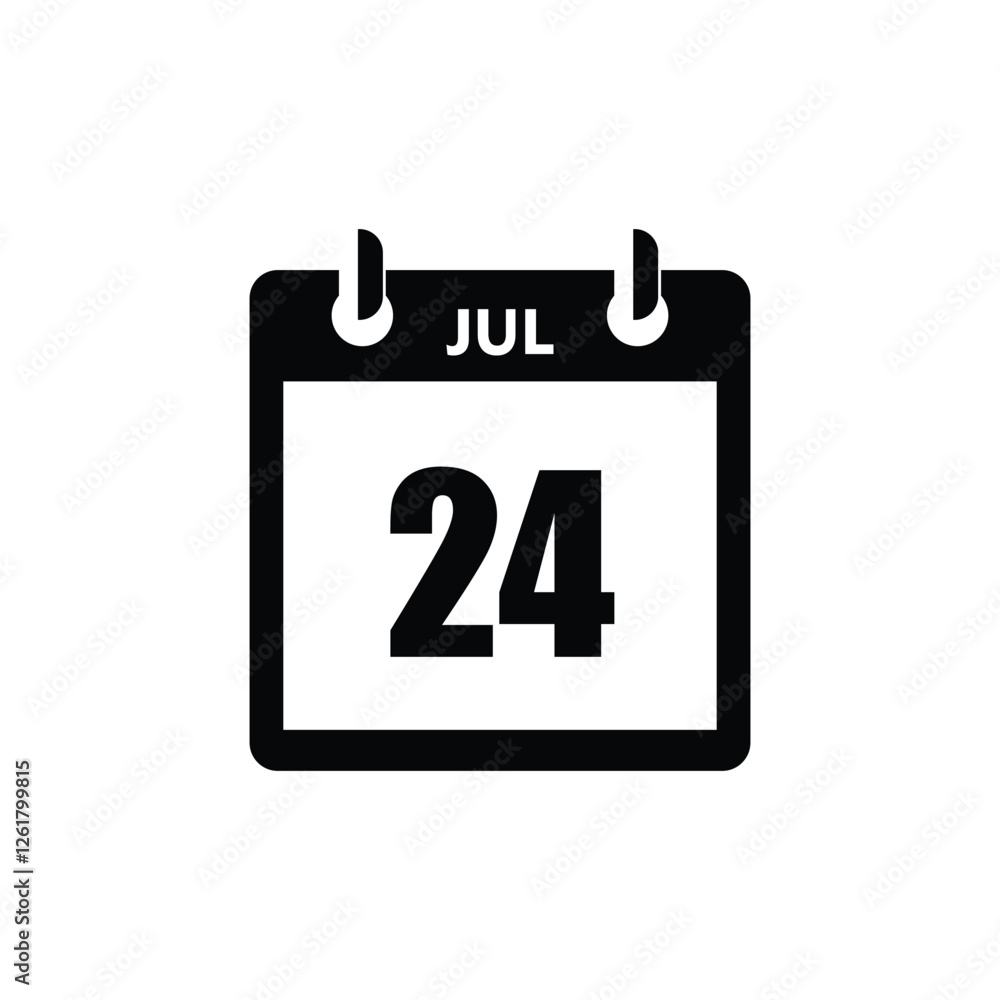 calender icon, 24 july icon with white background calender icon, 24 july icon with white background
