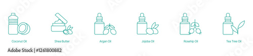 Natural Oils for Skin and Hair Care Vector Icon Set