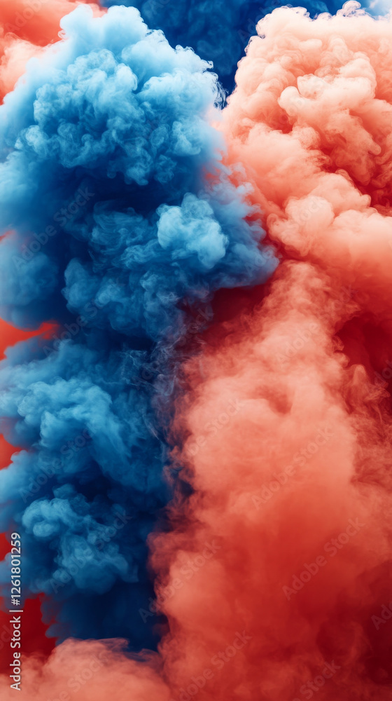 Fototapeta premium blue and orange smoke clouds create dynamic contrast