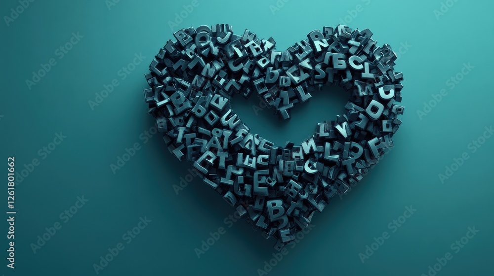 Dark Teal 3D Heart Shaped Letters Abstract Design Dark Teal 3D Heart Shaped Letters Abstract Design