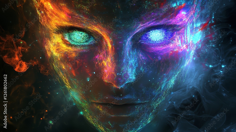 Cosmic duality, A luminous face embodying fire and ice energies Cosmic duality, A luminous face embodying fire and ice energies