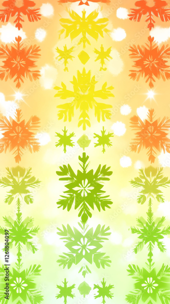 Colorful snowflakes on pastel gradient background create vibrant pattern Colorful snowflakes on pastel gradient background create vibrant pattern