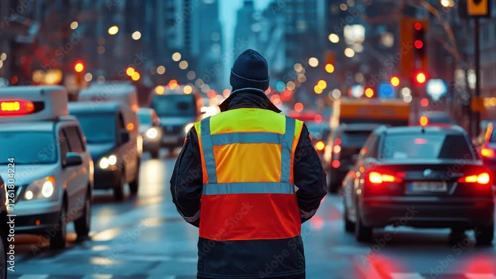 custom made wallpaper toronto digitalNavigating the Urban Maze: A traffic controller, a guardian of the flow, stands vigilant amidst the bustling symphony of city traffic
