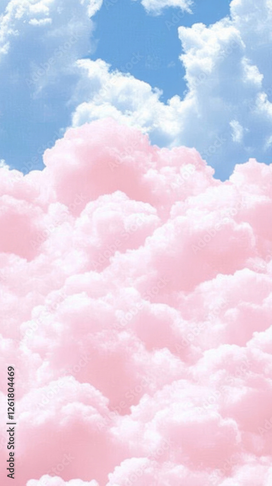Pink and white clouds in blue sky create dreamy atmosphere Pink and white clouds in blue sky create dreamy atmosphere