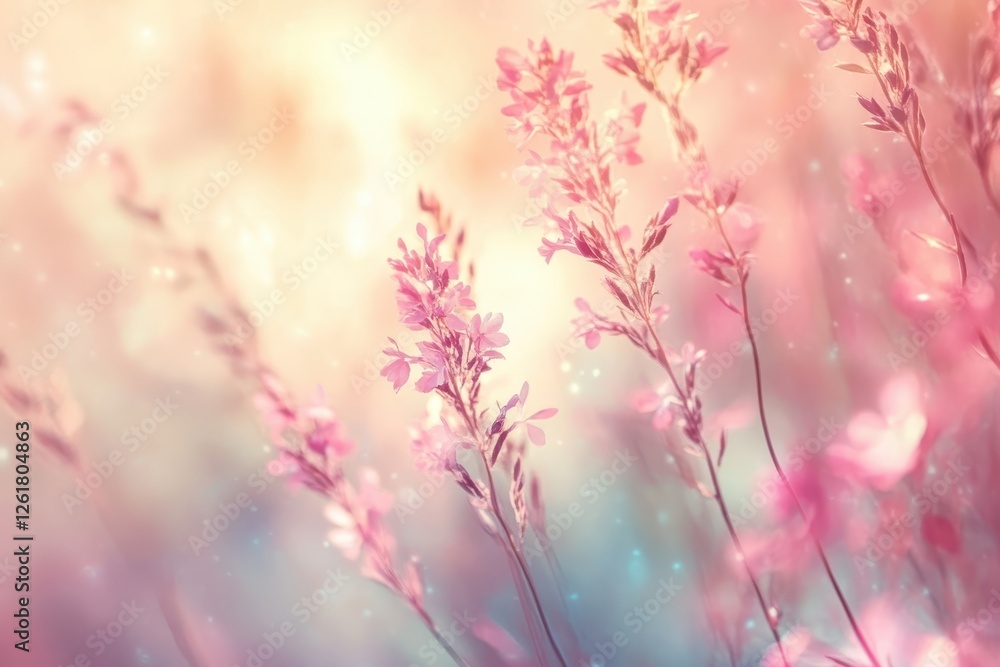 Fototapeta premium Delicate Pink Flowers in Soft Focus with Blurred Background