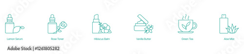 Natural Serums, Toners, and Beauty Products Vector Icons