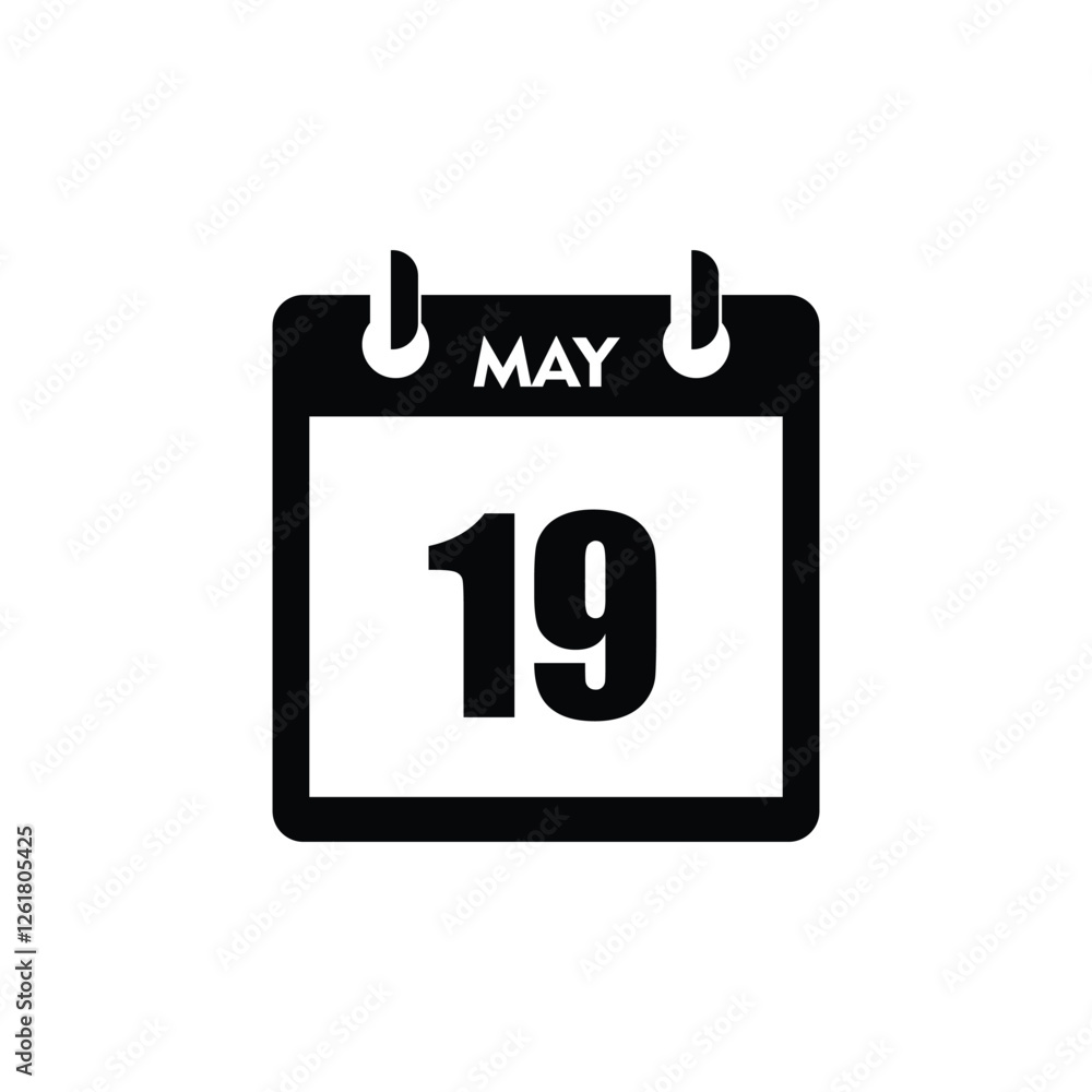 calender icon, 19 may icon with white background calender icon, 19 may icon with white background