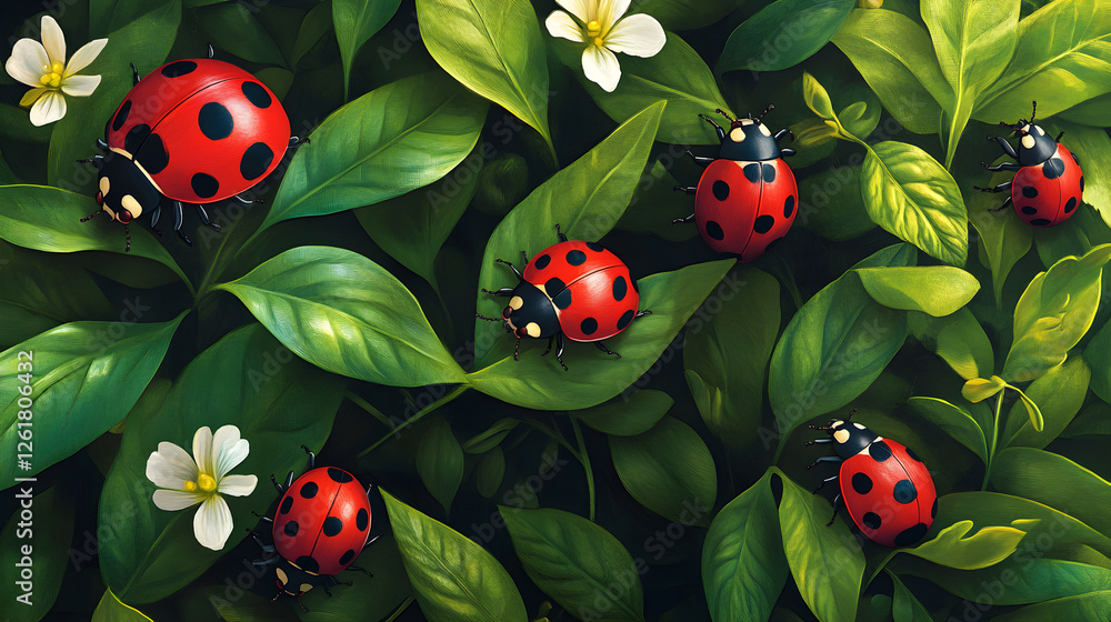 Nature's Red and Black Polka-Dot Wonders: A Delightful Assembly of Ladybugs in Their Verdant Habitat Nature's Red and Black Polka-Dot Wonders: A Delightful Assembly of Ladybugs in Their Verdant Habitat